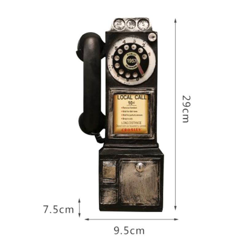 Vintage Telephone Model Wall-Mounted Resin Booth Telephone Figurine Rotary Old-Fashioned Telephone Ornament Photography Props