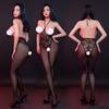 Women Sexy Jumpsuit Transparent Lace Ultra-Thin Temptation Perspective Backless Underwear Hollow Oil Shiny Glossy Stockings