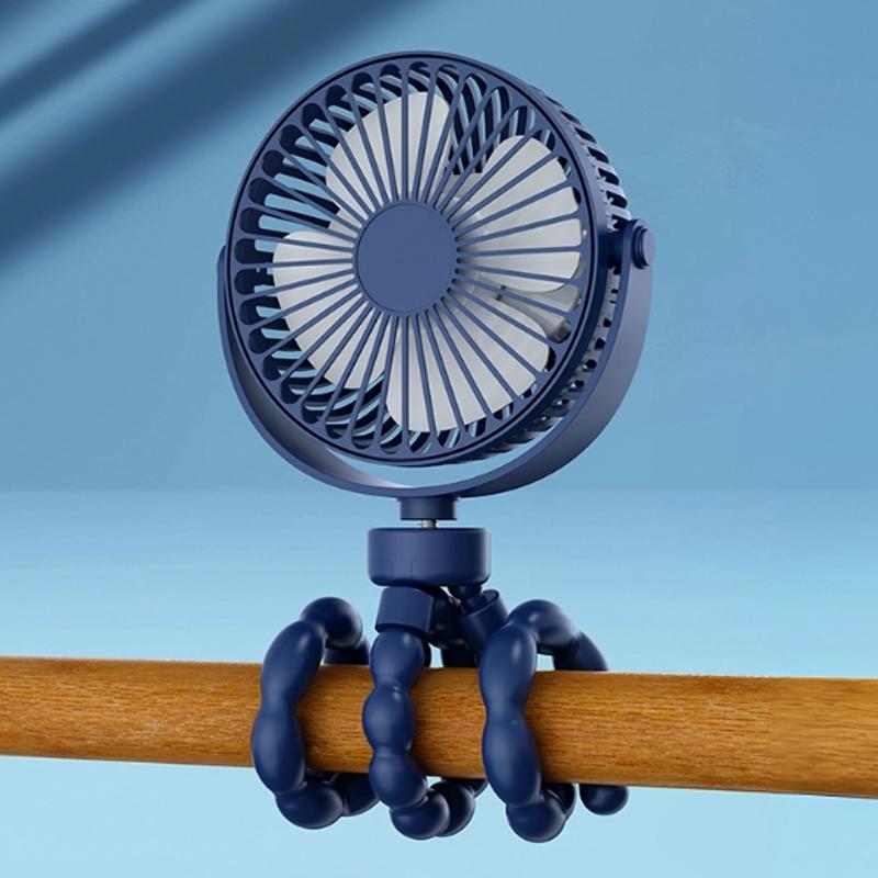 Fan for Cart Stroller Fans Multi Functional Student Baby USB 3 Speeds Rechargeable Lithium Battery Octopus Mini Fan