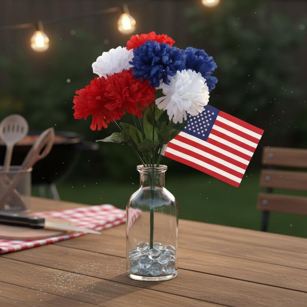 Independence Day Centerpiece Long-Lasting Patriotic Flower Arrangement Artificial Flowers Reusable Holiday Decoration