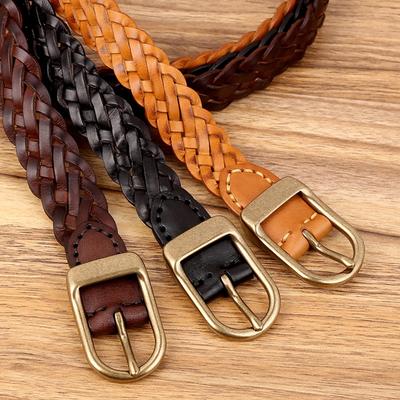 Reiner handgefertigter gewebter Gürtel aus Rindsleder Ledergürtel Schlichter Retro-Gürtel Damen