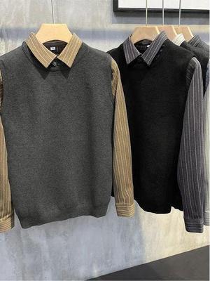 Men's Slim Retro Knitted Sweater with Shirt Collar - Autumn & Winter Trend