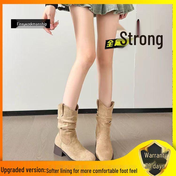 

Женские ретро ботинки мартин до середины икры на массивном каблуке - увеличивающие рост в западном стиле для миниатюрных фигур Size 36