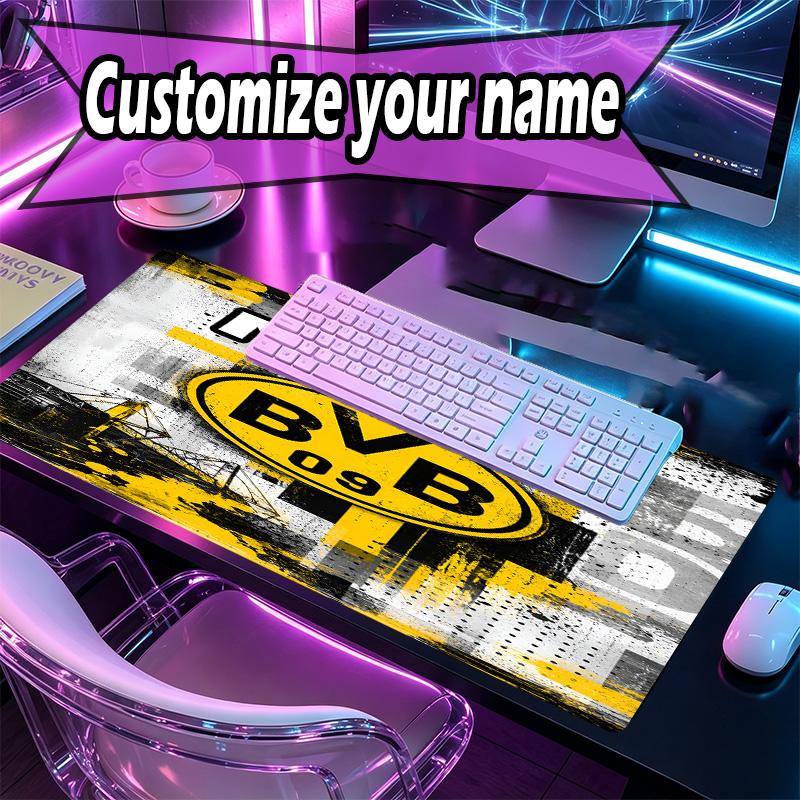 Custom Name Personalized Borussia Dortmund Pattern Mousepad, Laptop PC Desk Mat, Decorative Desk Mat for Home Keyboard Pad Gift