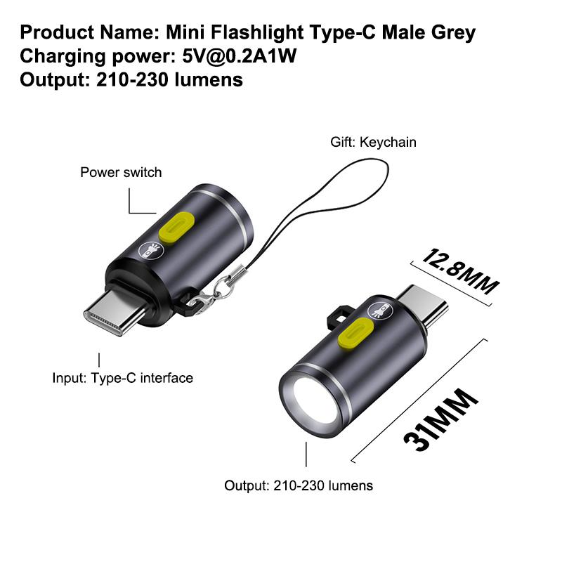 Portable Type-C Mini Flashlight Phone Keychain Usb-C Electric Torch Nightlight Table Lamp For Riding Sports Outdoor Camping