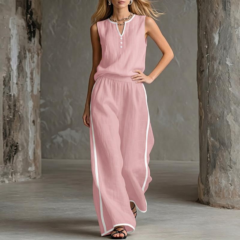 ZANZEA Completi da Donna Due Pezzi Casual: Top a Gilet Senza Maniche e Pantaloni Lunghi