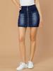 Allegra K Denim Tight Front Slim Dark Size L Women's High-Waisted Skirt, Zipper, Fit, Blue,
