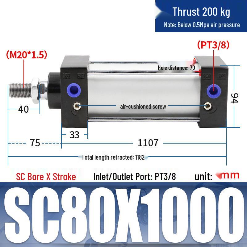 SC63 High Thrust Small Pneumatic Cylinder, Model SC40/50/80/100*125X150X200X500-S
