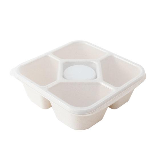 Stor Snackboksbeholder med Lokk 5-Rom Delt Serveringsbrett Innebygde Dippbeholdere BPA-fri Matbeholder for Snacks Frukt Nøtter