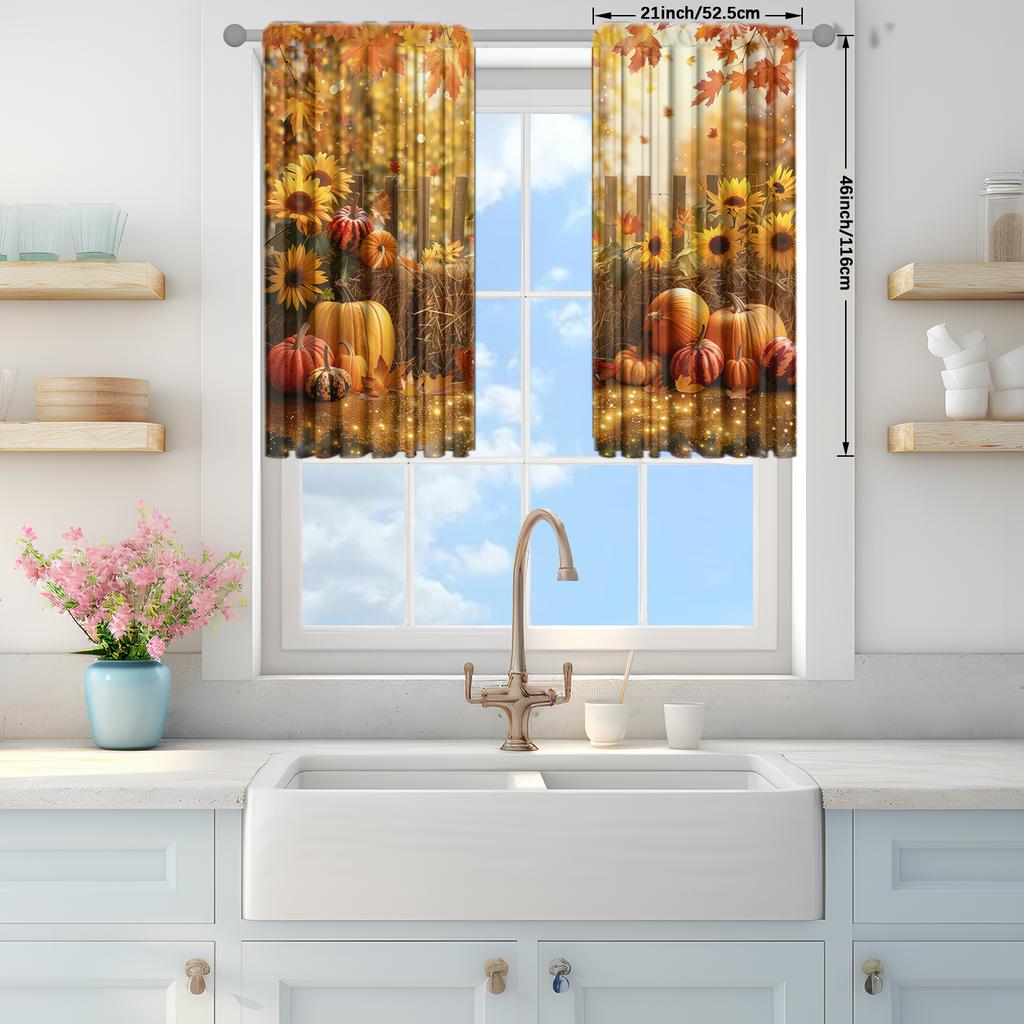 2pcs Autumn Decorations For Home Harvest Pumpkin Printed Curtains - Set of 2 Panels for Spooky Home Decor In Living Room