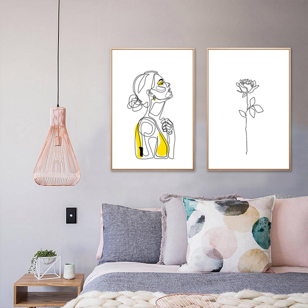 Wall Poster Figure Hand Flower One Line Drawing Canvas Art Print Painting Black White Lady Wall Picture For Living Room Decor