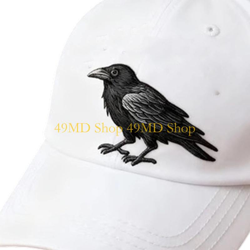 49MD Unisex Baseball Cap with Gothic Embroidery Crow Adjustable Snapbacks Dad Hat for Daily Activity Outdoor Sunproof Headwear