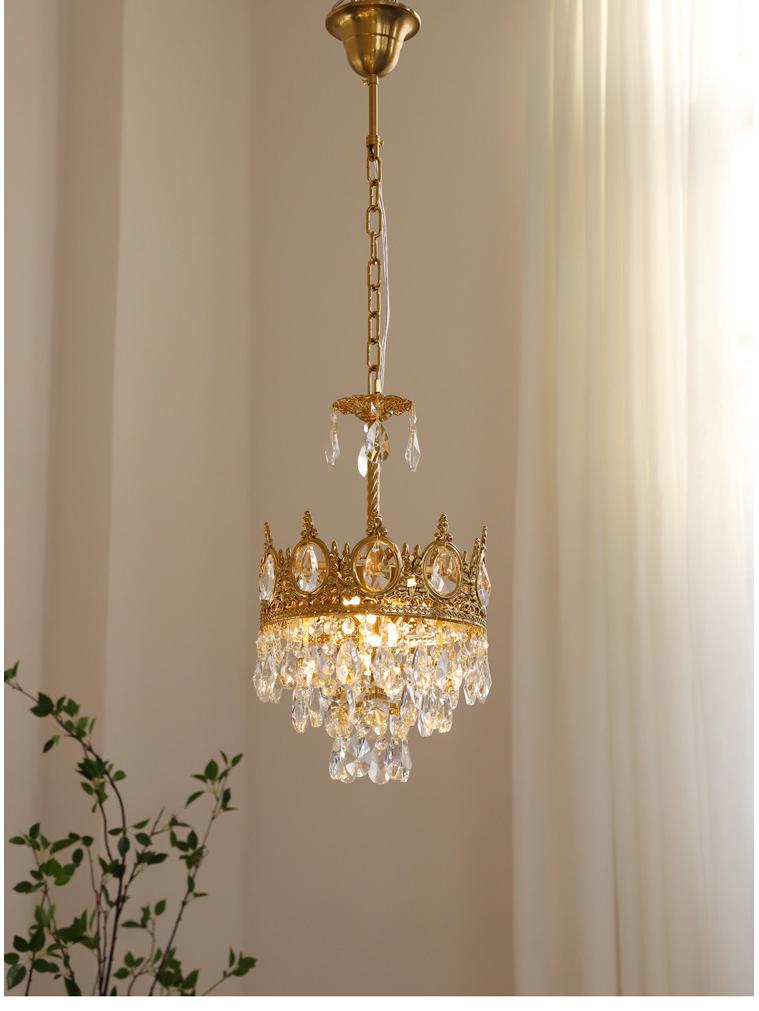 Vintage French Crown Crystal Chandelier - All-Copper Full Spectrum for Living Room, Bedroom, Entry, Bedside, or Wedding Décor.