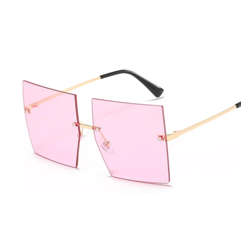 

Women Luxury Oversized Rimless Sun Glasses Vintage Square Sunglasses Shades Female Fashion Brand Designer Clear Oculos De Sol