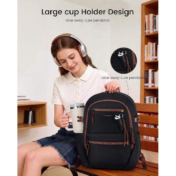 LOVEVOOK Laptop Backpack with Cute Pendant,17.3 Inch Travel Work Backpack Computer Laptop Bag with Large Cup Holder,Waterproof Nurse Teacher College