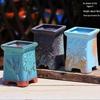 Creative Handmade Coarse Pottery Terracotta Pot - Large Square Glossy Glazed Planter with Low Breathable Rim for Succulents and Pothos