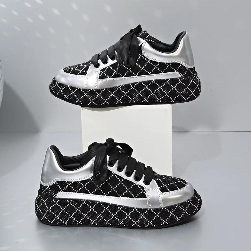 Designer Women'S Sneakers Crystal Rhinestone Sparkles Shoes Luxury Platform Shoes Womens Trainers Fashion Lace-Up Casual Shoes