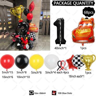 68 STÜCKE Cartoon Autos Serie Lightning McQueen Rot Gelb Schwarz Latex Ballon Set 40 Zoll Zahlen Folienball Junge Geburtstagsfeier Gastgeschenke