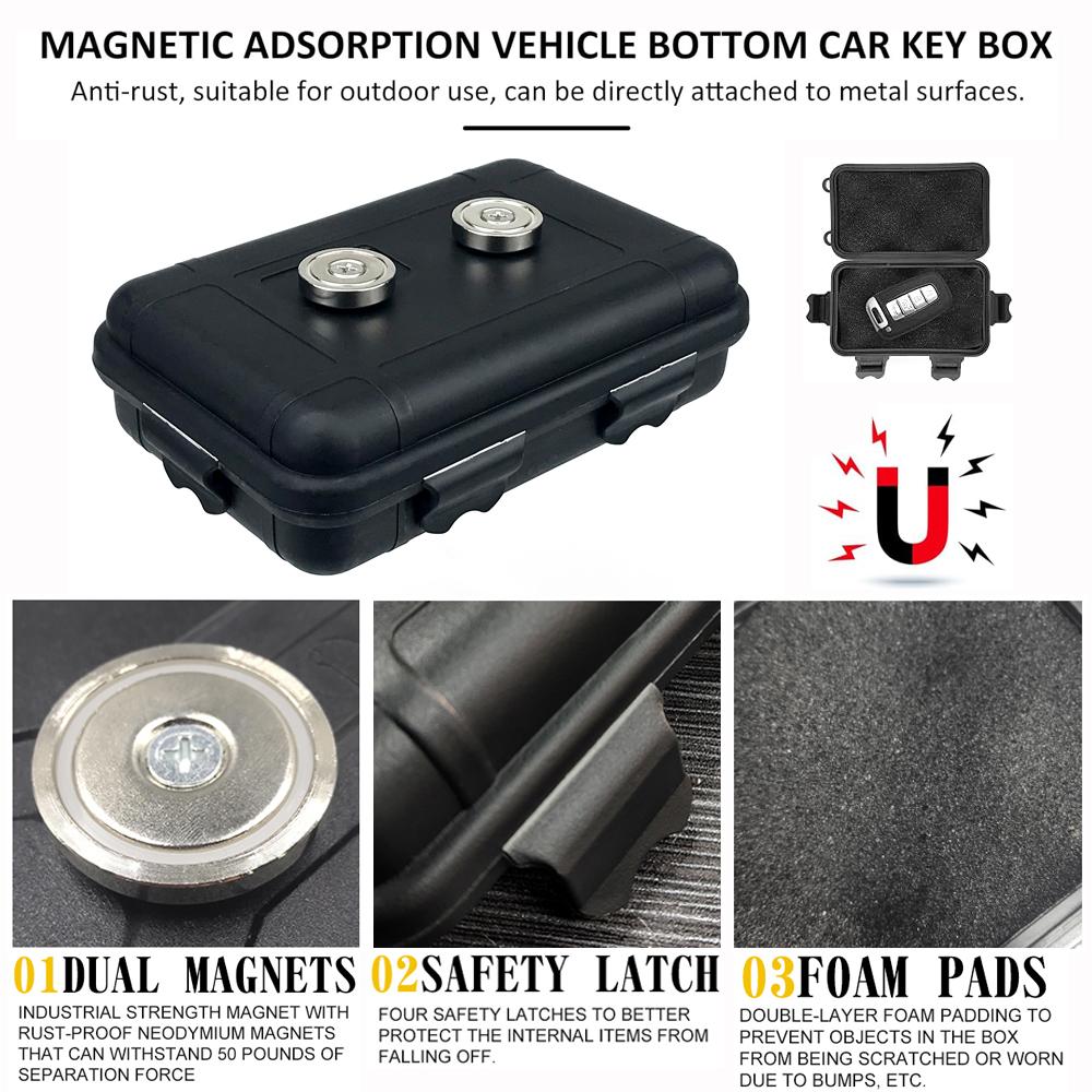 Car Magnetic Key Holder Hide a Key Magnetic Box Waterproof Undercar Keybox Outdoor Magnetic Key Box Sturdy Portable Key Case