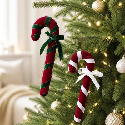 Foam Flocking Velvet Candy Cane Ornament Striped Xmas Tree Hanging Candies  Holiday Party