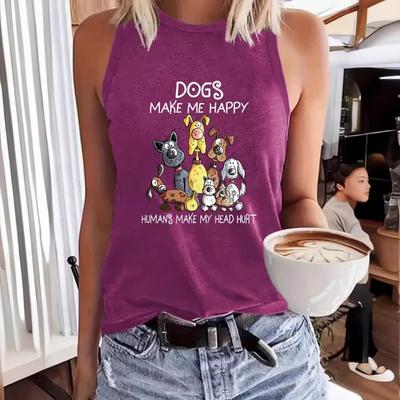 Cartoon Dog Printed Women's Round-neck Vest Spring and Summer Casual Sleeveless Top