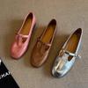 Sheepskin Version! Pink Single Shoes Women's French Round Head Light Mouth T-buckle with Skirt Flat Bottom Mary Jane Small Leather Shoes