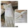 Wedding Bridal Gloves 1 Pair Faux Pearls Decor Shirring Cuffs Solid Color Elegant Short Wrist Satin