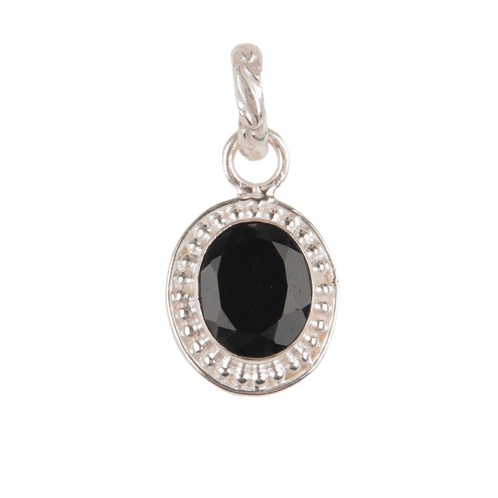 Black Onyx Gemstone 925 Sterling Silver Women Jewelry Handcrafted Pendant 1.20" PP-7-16