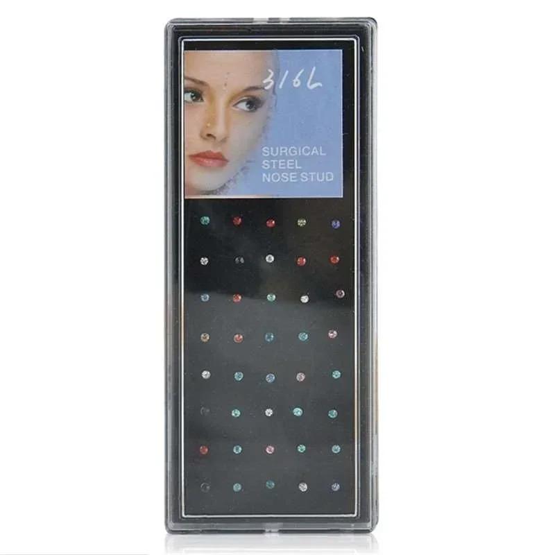 60pcs/set 1.8mm Nose Studs Stainless Steel Nose Hoop Nose Ring Stud Body Piercing Labret Jewelry Punk Style