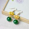 Xirui Natural Green Agate Round Bead Earrings for Women - Chinese Retro Fashion, Versatile Temperament, Ear Hook Style