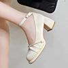 Mary Jane high heels women's 2024 new summer one-word buckle French retro versatile temperament thick heel single shoes