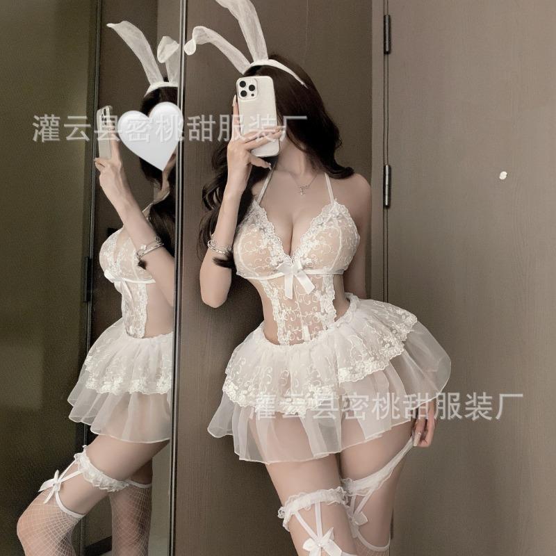 Sexy lingerie cute fluffy princess dress uniform sexy lace perspective suspender onesie temptation