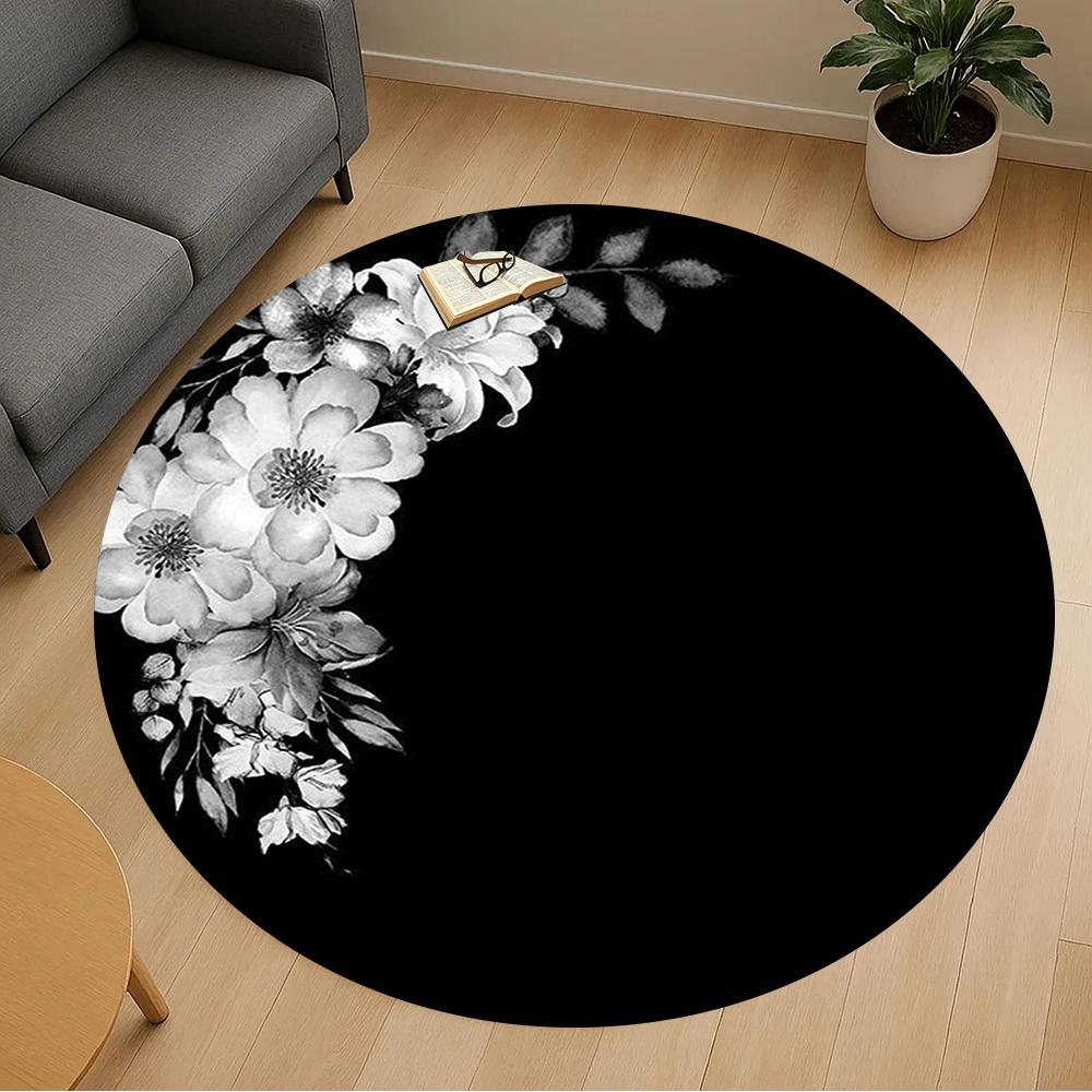 1PC flowers circle Office Round Area Rug, Under Office Chairs Bedroom Living Room Home Decor,Carpet for Office, -1110283