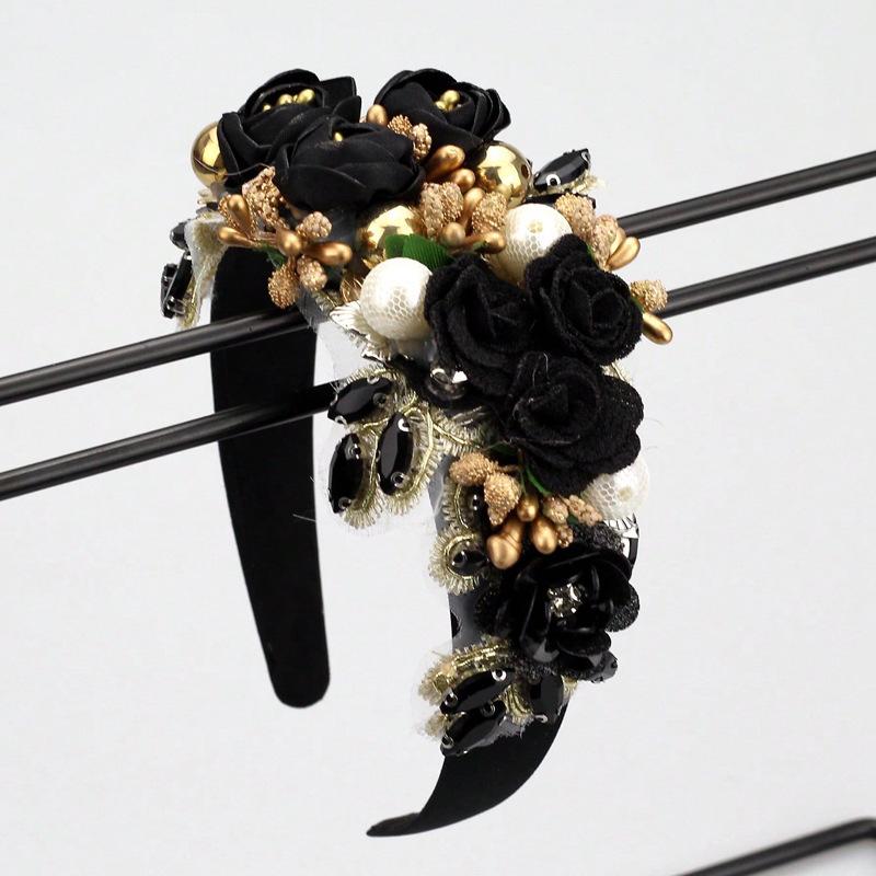 Three-dimensional Flower Hair Accessories Embroidery Applique Headband Lace Multi-color Clothing Accessories DIY Lace Pearl Headband 2026 чёрный