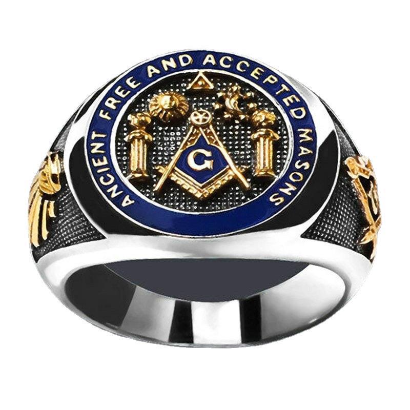 Chenrui Gold Masonic Symbol Retro Men's Enamel Ring