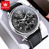 OLEVS Men's Watches Casual Fashion Leather Strap Waterproof Original Quartz Wristwatch for Man Moon Phase Date Chronograph 2912