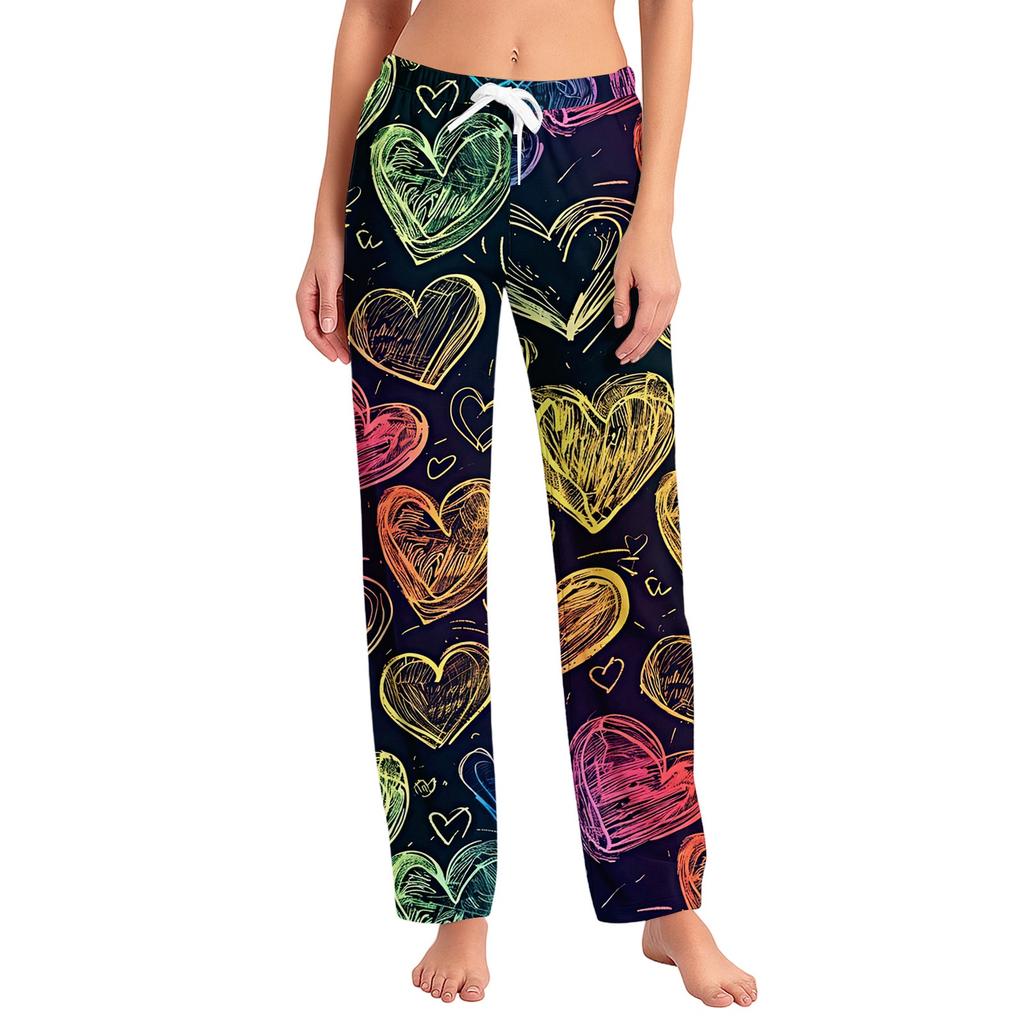 Womens Pajama Pants Sleepwear Casual Drawstring Elastic Waist Pants Comfy Straight Yoga Loose Trousers