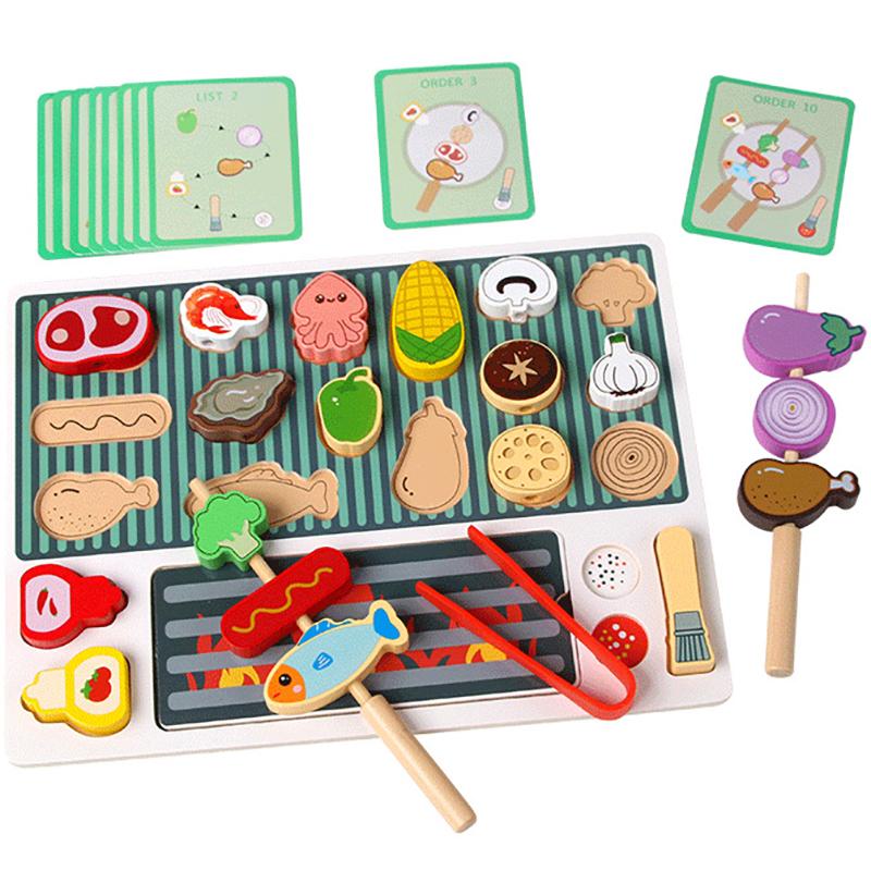 

Children Barbecue Food Kitchen Toys Miniature Food Pretend Play Matching Cutting Games Toddlers Montessori Education Wooden Toy