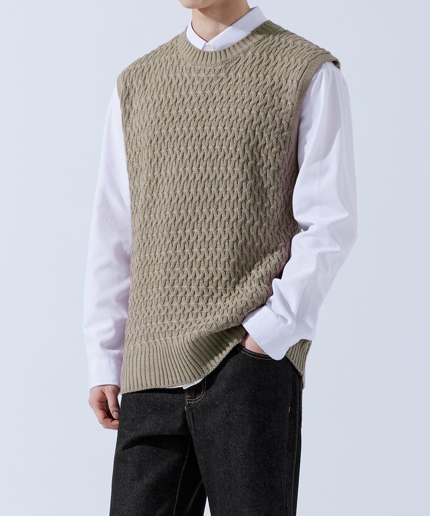 Topboy Regular Fit Barbed Wire Round Knit Vest Brown