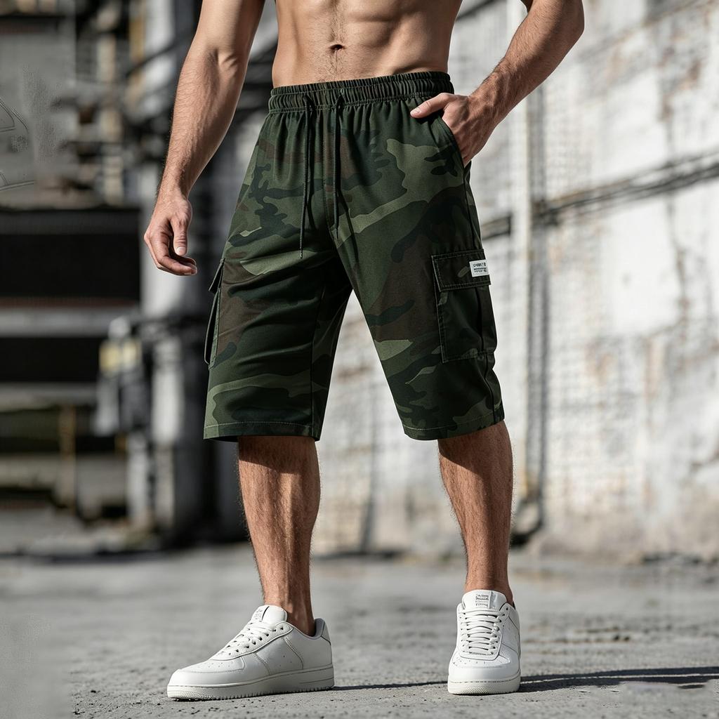 Herren Cargoshorts Leichte Outdoor-Sport Mehrere Taschen Arbeitskleidung Caprihosen Elastischer Bund Sommer Freizeit Arbeitshosen