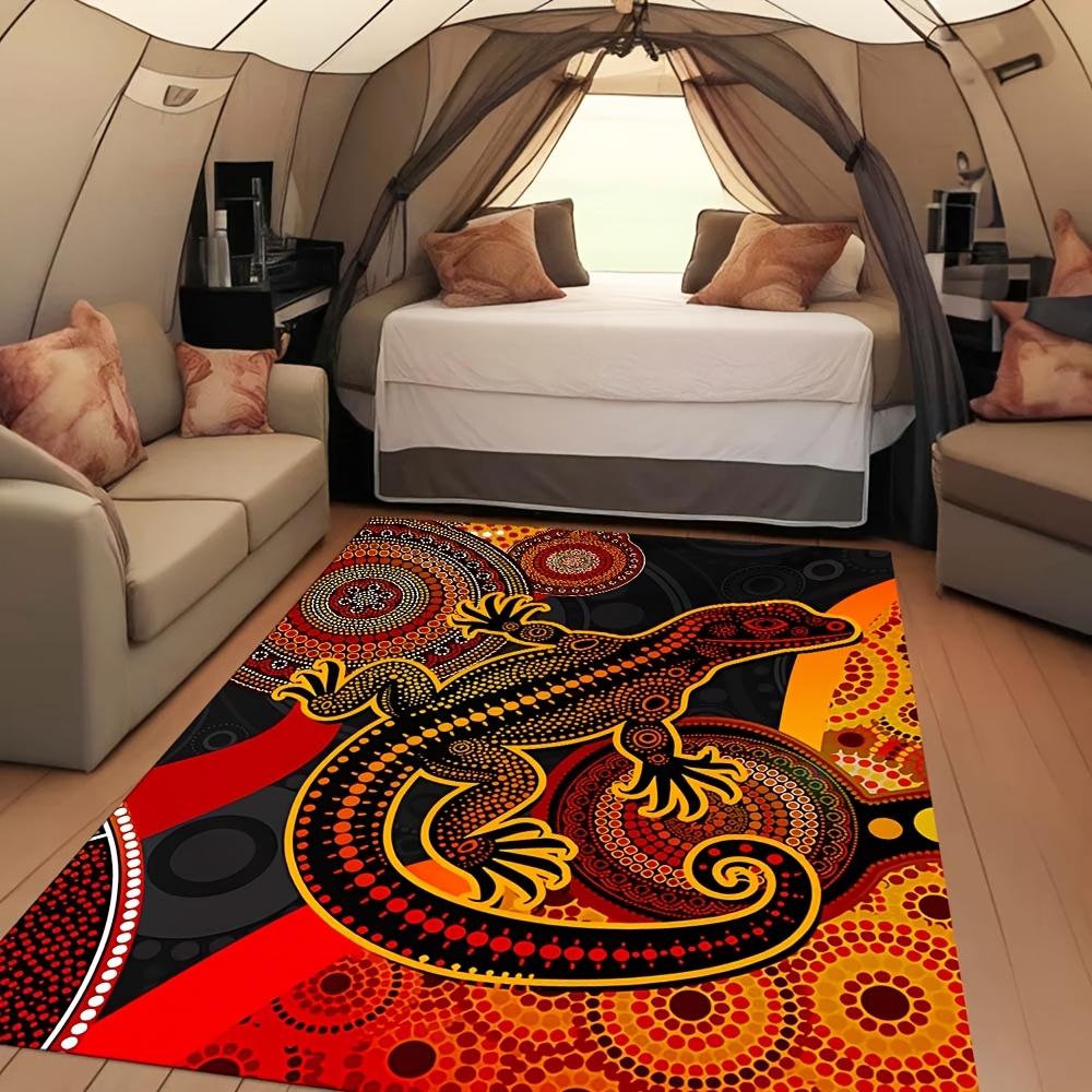 Lizard Print Outdoor Rug - Decorative Polyester Floor Mat for Patio, Camping, Living Room & Bedroom