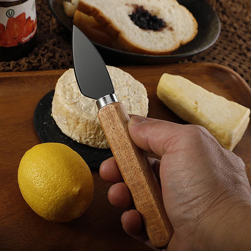 In-Stock Cheese & Butter Knife Set: Stainless Steel Black Blade with Acacia Wood Handles, Western Cutlery