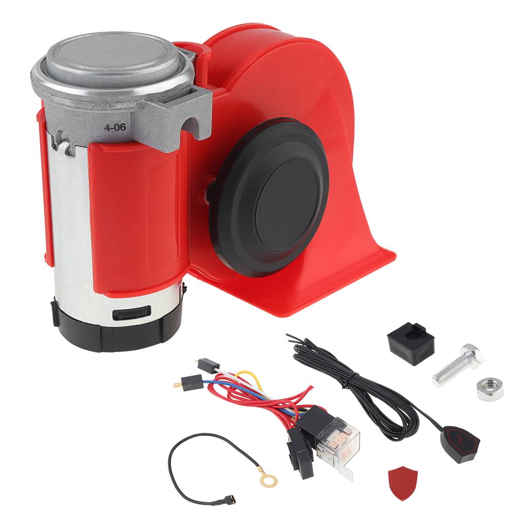 12V 150dB Train Sound Electric Air Horn Loud Kit with Compressor Wiring Harness Button Red for Truck Car Motorcycle