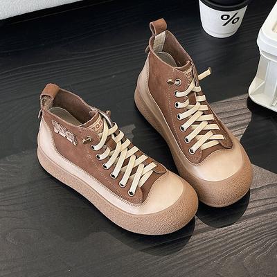 Die erste Schicht Rindsleder High-Top-Schuhe, neue vielseitige lässige Martin-Stiefel, Damen-Schuhe mit dünner Plateausohle, Kurzstiefel aus echtem Leder