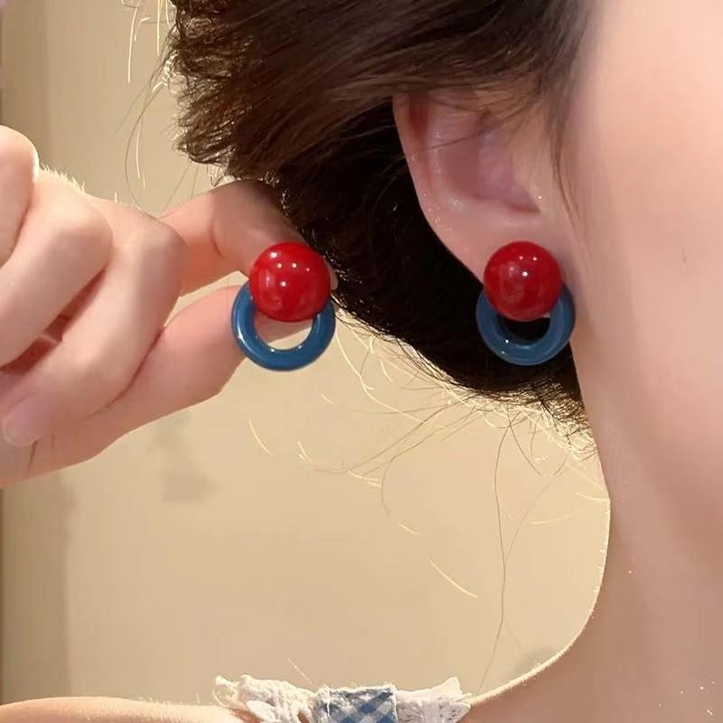 French Style Y2k Candy Color Round Circle Stud Color-blocking for Women Design Resin Geometric Vacation Style Earrings Jewelry