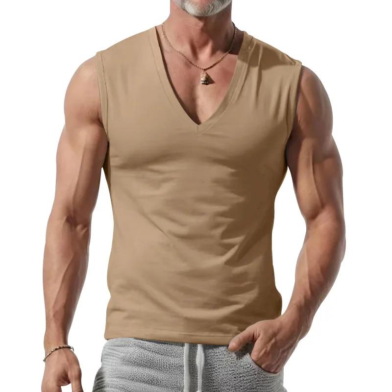 Yaz Düz Renk Erkek Bol Kesim V Yaka Günlük Spor Atlet