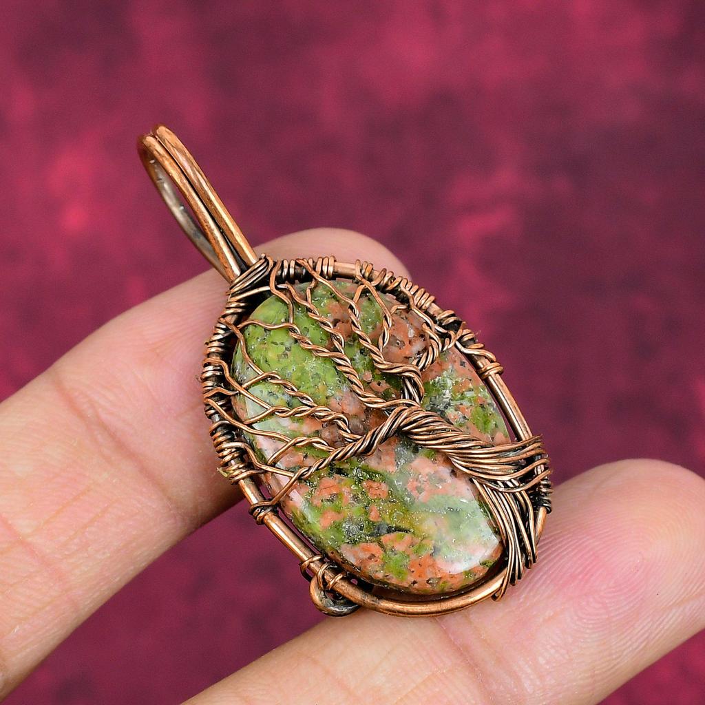 Tree Of Life Unakite Pendant Copper Wire Wrapped Pendant Gemstone Unique Jewelry