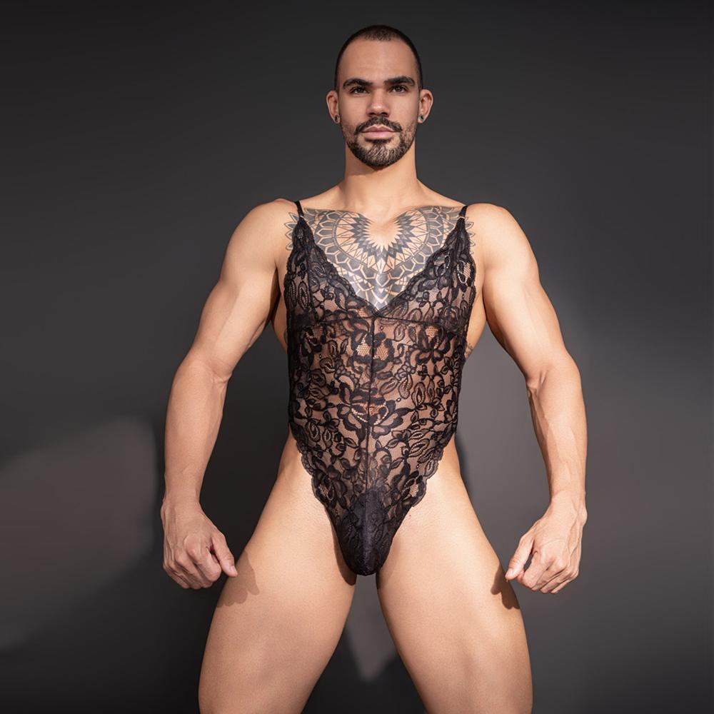 Canotta Sexy da Uomo in Pizzo Body ad Alto Taglio Gilet Lucido Oleoso Body Trasparente Perizoma Collant da Cameriera Canotta Elastica Leotard
