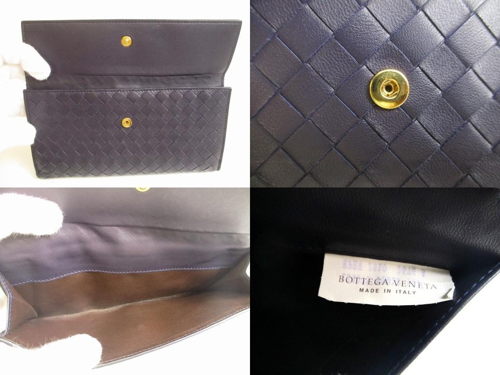 Authentic BOTTEGA VENETA Intrecciato Deep Navy Blue Leather Flap Long Wallet #a763  Refurbished
