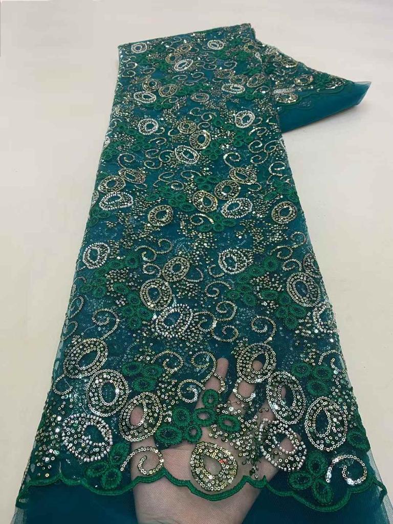 Blue African Tulle Lace Fabric 2025 French Net Sequins Fabric Sewing Embroidery With Groom Lace Tulle Mesh Nigeria Party Dress